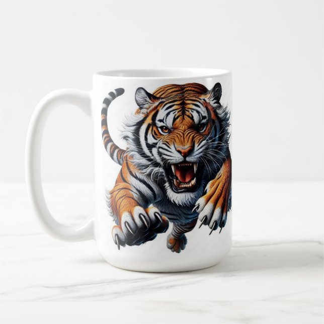 Taza De Café Ilustracion estilizado de tigre ruidoso (Izquierda)