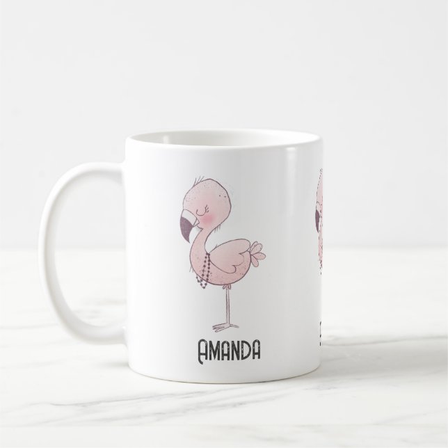 Taza De Café Ilustracion Flamingo Rosa (Izquierda)