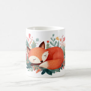 Taza De Café Ilustración floral de zorro dormido linda