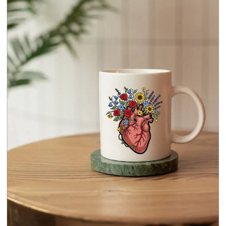 Taza De Café Ilustración floral del corazón anatómico