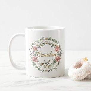 Taza De Café Ilustración Floral Elegante Abuela Amantes del Jar