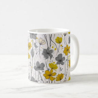 Taza De Café Ilustracion floral, flores silvestres abstractas,