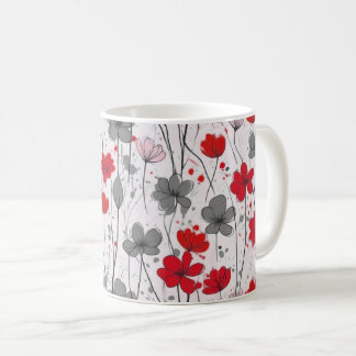Taza De Café Ilustracion floral, flores silvestres abstractas, 