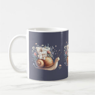 Taza De Café Ilustración Floral Pastel de Caracol Adorable por