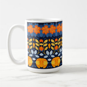 Taza De Café Ilustracion floral retro negrita en Naranja