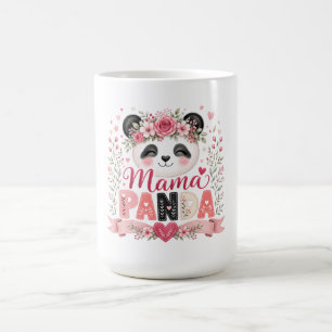 Taza De Café Ilustración floral rosa de la mamá panda y la mate