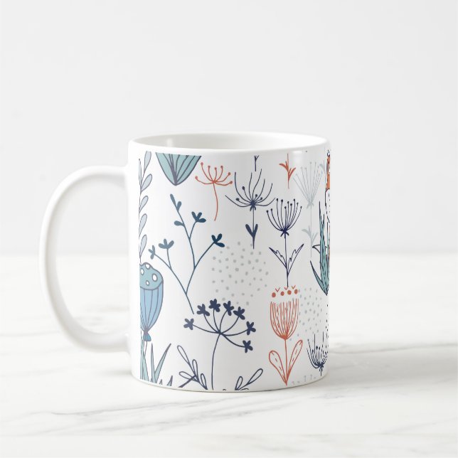 Taza De Café Ilustracion forestal infantil, zorros y flores. (Izquierda)