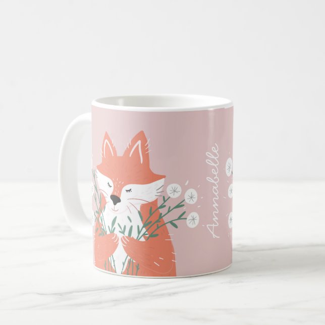 Taza De Café Ilustracion Fox Flowers Personalizado (Anverso izquierdo)