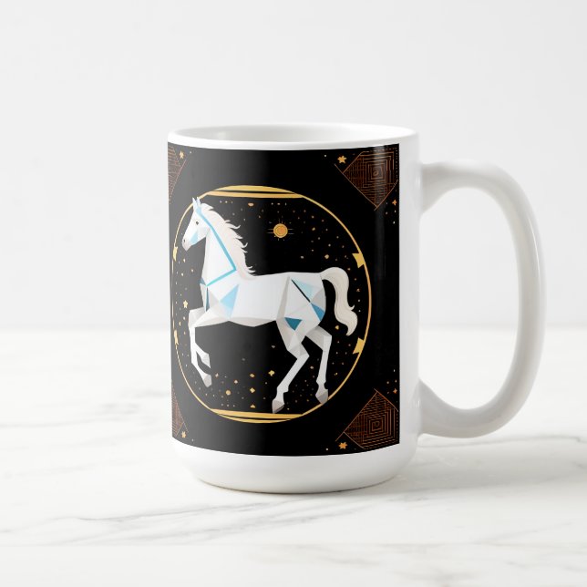 Taza De Café Ilustración geométrica abstracta de caballo blanco (Derecha)