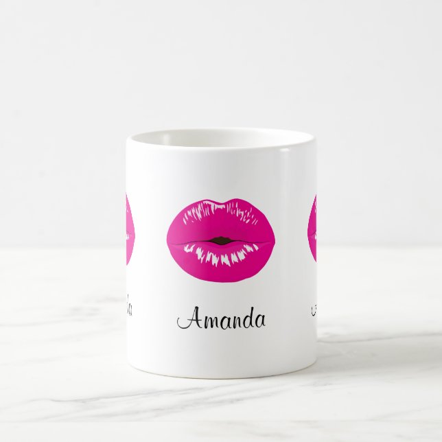 Taza De Café Ilustracion glamoroso de los labios rosados calien (Centro)