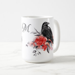 Taza De Café Ilustracion Gótico Raven Elegante Monograma