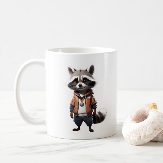 Taza De Café Ilustracion Guay y Adorable Raccoon (Con donut)