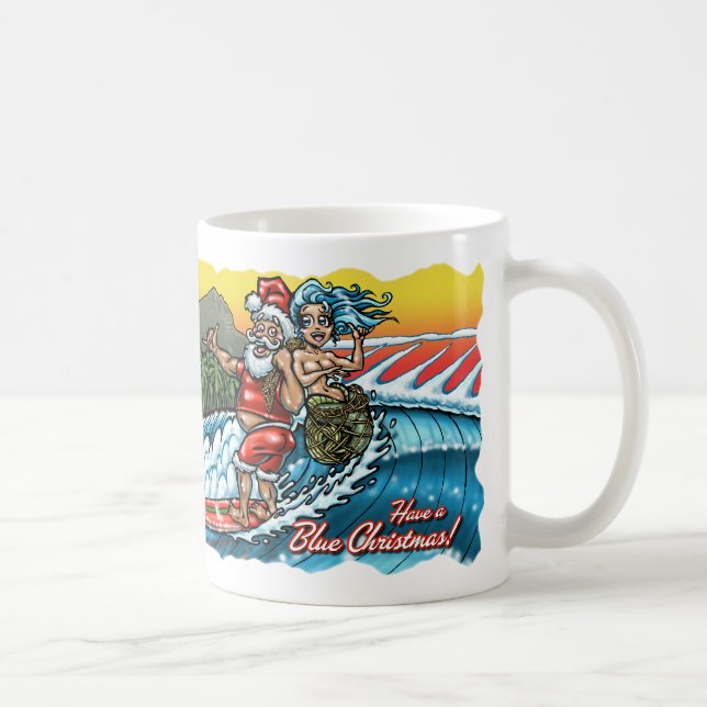Taza De Café Ilustracion hawaiano de Santa del navidad que (Derecha)