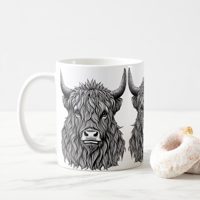 Taza De Café Ilustracion Highland Bull (Con donut)