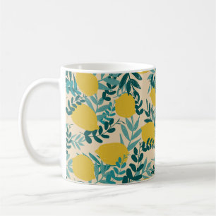 Taza De Café ilustracion. limones de fondo y hojas