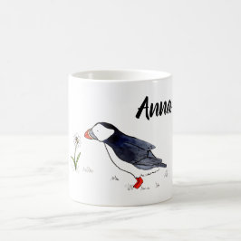 Taza De Café Ilustracion lindo del frailecillo con nombre