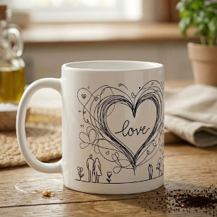 Taza De Café Ilustración minimalista de corazón de amor dibujad