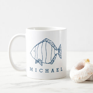 Taza De Café Ilustracion mínimo de peces azules - Personalizad