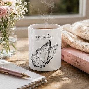 Taza De Café Ilustración Moderna de Mariposa con Monograma