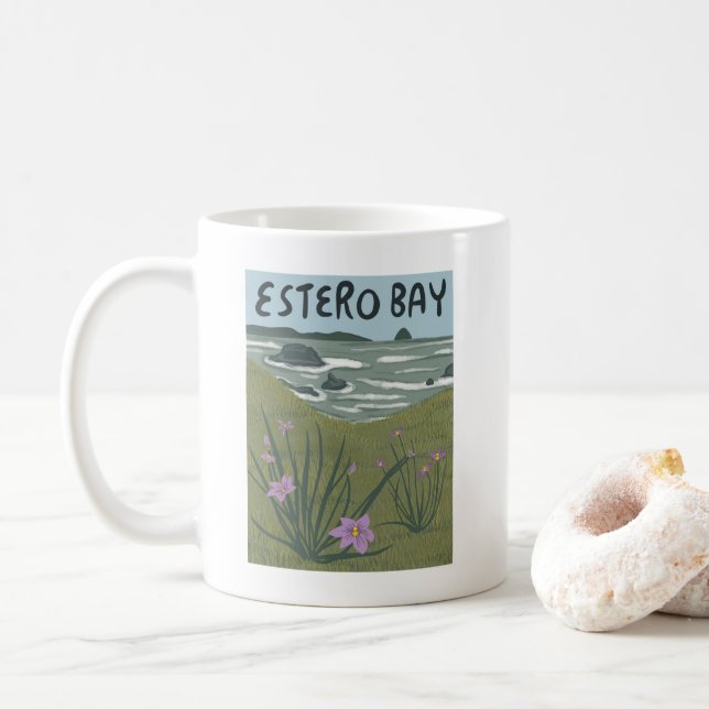 Taza De Café Ilustracion Morro de Estero Bay Central California (Con donut)