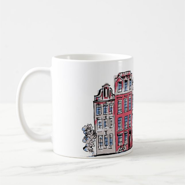 Taza De Café Ilustracion Mug de Edificios de Amsterdam (Izquierda)