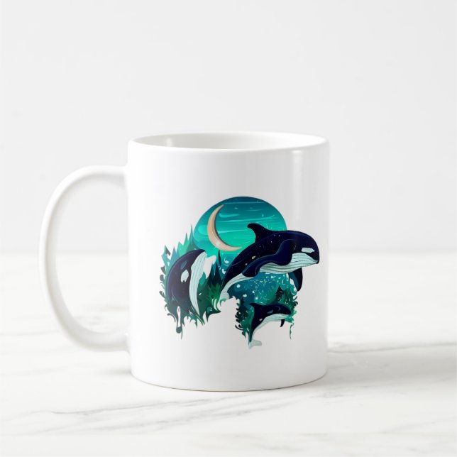 Taza De Café Ilustracion natural azul Guay de ballenas asesinas (Izquierda)