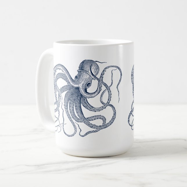 Taza De Café Ilustracion Náutico Azul Octopus Café Mug (Anverso izquierdo)