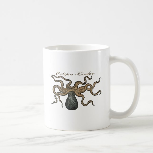 Taza De Café Ilustracion Octopus Kraken Vintage (Derecha)