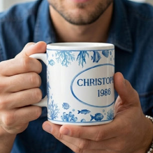 Taza De Café Ilustración personalizada de vida marina impresión