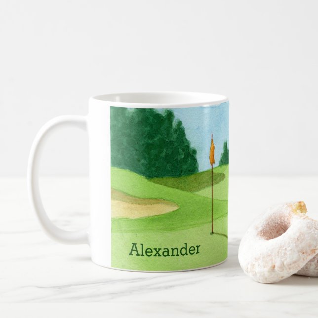 Taza De Café Ilustracion personalizado del verde del campo de (Con donut)