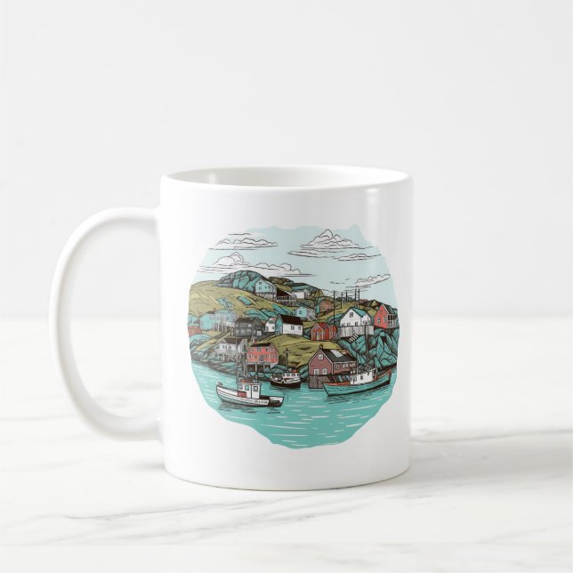 Taza De Café Ilustracion PESQUERO DE NEWFOUNDLAND HARBOR (Izquierda)