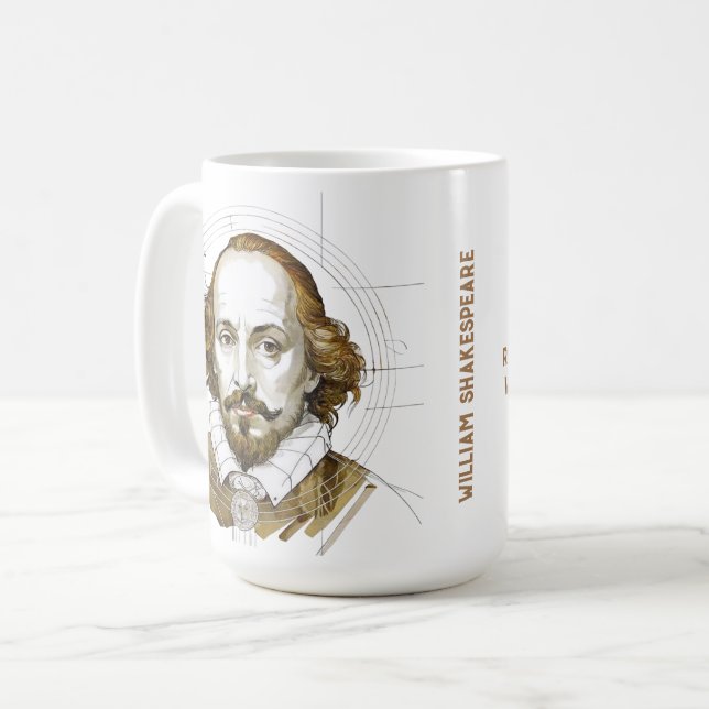 Taza De Café Ilustracion retrato de William Shakespeare Gold (Anverso izquierdo)