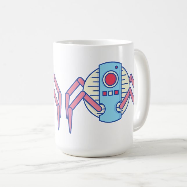 Taza De Café Ilustracion retro Blue Robot Spider Walker (Anverso derecho)