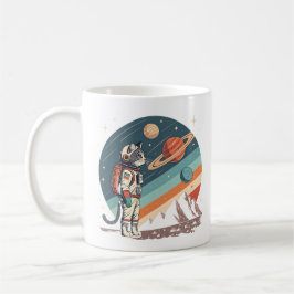 Taza De Café Ilustración Retro de Gato Astronauta Espacio Cósmi