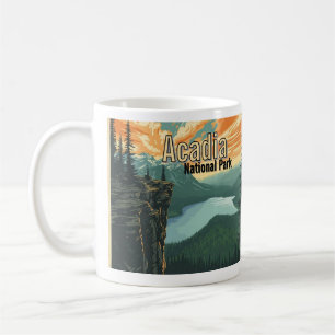 Taza De Café Ilustración Retro del Parque Nacional Acadia