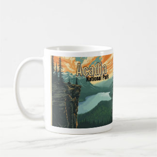 Taza De Café Ilustración Retro del Parque Nacional Acadia