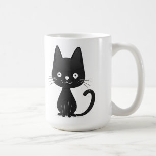 Taza De Café Ilustración simple de gato negro, gato kawaii lind