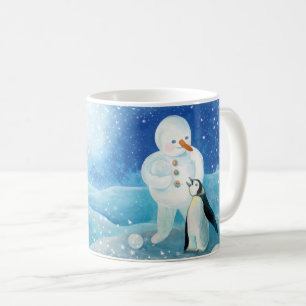 Taza De Café Ilustracion Snowman y Penguin