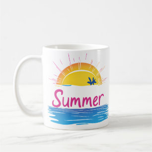 Taza De Café Ilustracion Sunset Summer Beach