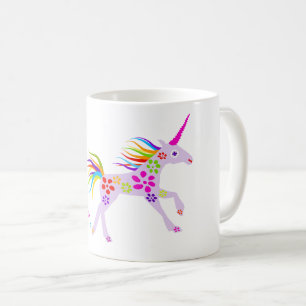 TAZA DE CAFÉ ILUSTRACION VECTOR UNICORN FLORES DE FLUJOS DE LLU