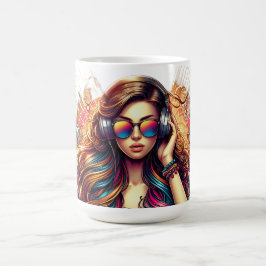Taza De Café Ilustracion Vibrant Chica Dj