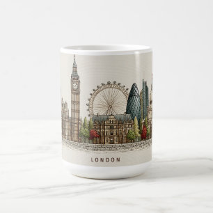 Taza De Café Ilustración Vintage de la Silueta Arquitectónica d