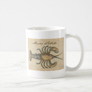 Taza De Café Ilustración Vintage de Langosta: Damask Costero