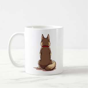 Taza De Café Ilustración Vintage de Perro Husky Vista Posterior