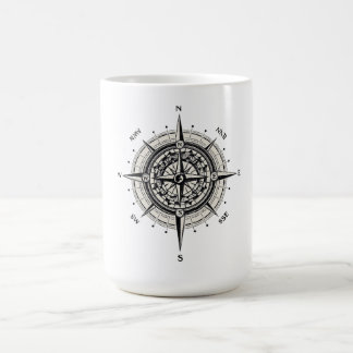 Taza De Café Ilustración Vintage de Rosa de los Vientos en Mono