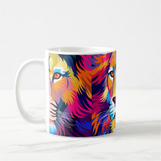 Taza De Café ilustraciones coloridos, un león, diseño simple -