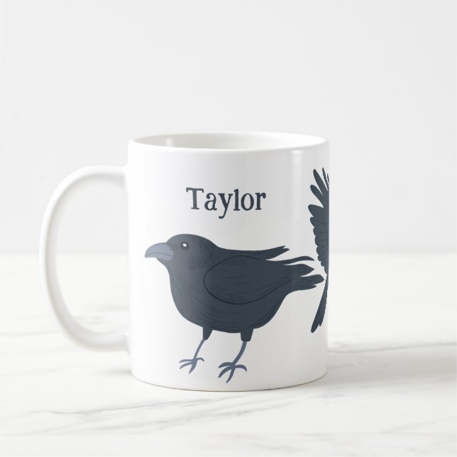 Taza De Café Ilustraciones de aves de Black Crows Personalizado (Izquierda)