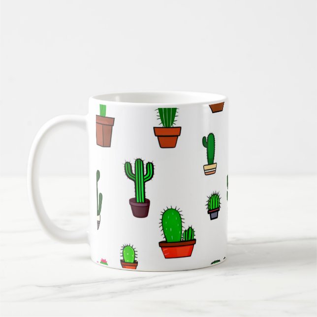 Taza De Café Ilustraciones de cactus lindos Patrón Blanco (Izquierda)