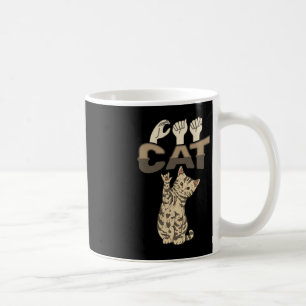 Taza De Café ILY Cat ASL Hand Gesture Deaf Hearing Loss Awarene