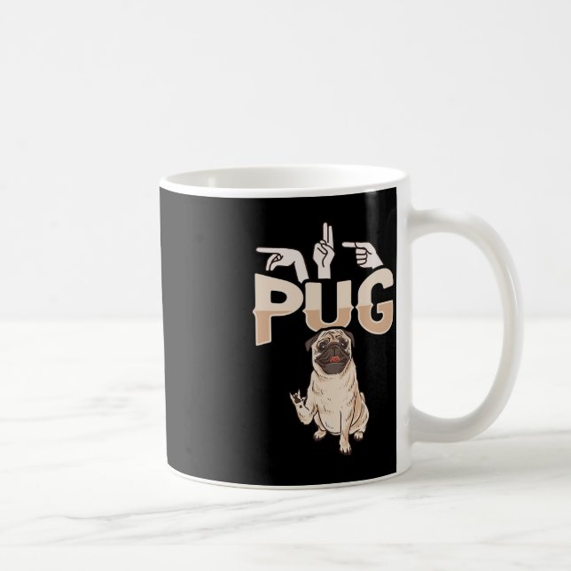 Taza De Café ILY Pug ASL Hand Gesture Deaf Hearing Loss Awarene (Derecha)